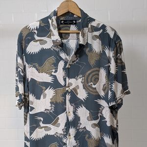 AllSaints Tsuru Bird Short Sleeve Slim Fit Shirt